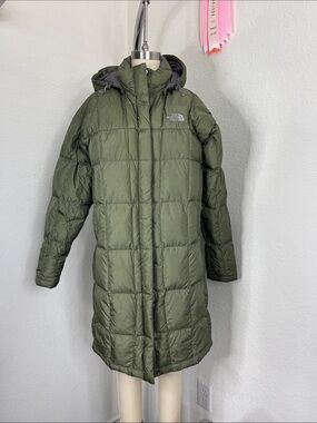 The North Face Metropolis 600-fill Down Long Puffer Hooded Parka Olive Green